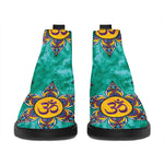 Boho Om Sign Pattern Print Flat Ankle Boots