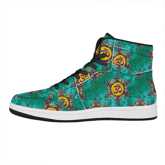 Boho Om Sign Pattern Print High Top Leather Sneakers