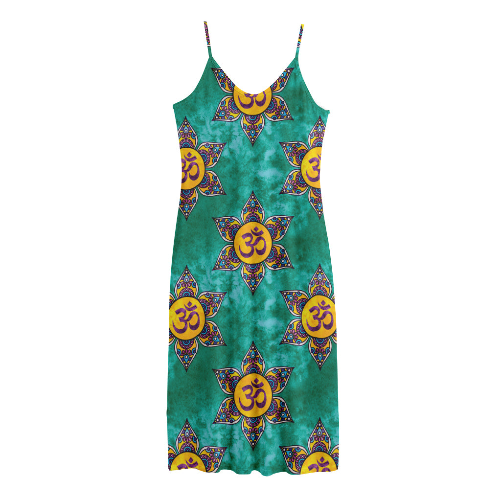 Boho Om Sign Pattern Print Jersey Midi Cami Dress