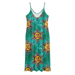 Boho Om Sign Pattern Print Jersey Midi Cami Dress