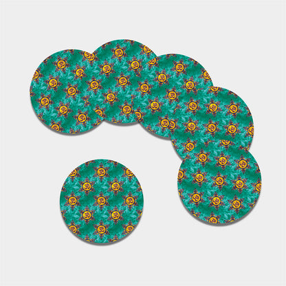 Boho Om Sign Pattern Print Leather Coaster Set