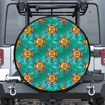 Boho Om Sign Pattern Print Leather Spare Tire Cover
