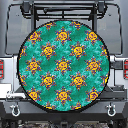 Boho Om Sign Pattern Print Leather Spare Tire Cover