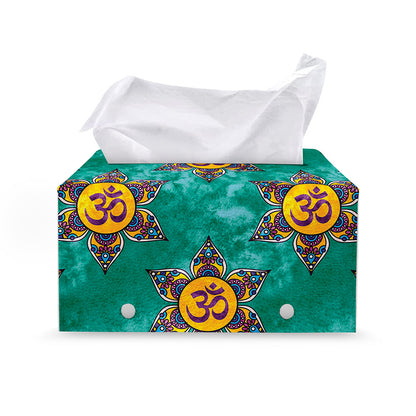 Boho Om Sign Pattern Print Leather Tissue Box Cover