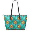 Boho Om Sign Pattern Print Leather Tote Bag With Zipper
