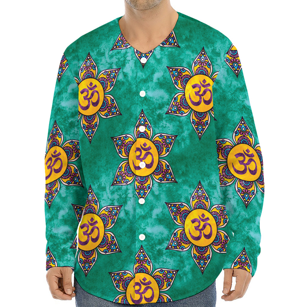 Boho Om Sign Pattern Print Long Sleeve Baseball Jersey
