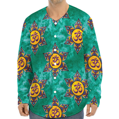 Boho Om Sign Pattern Print Long Sleeve Baseball Jersey