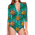 Boho Om Sign Pattern Print Long Sleeve Swimsuit