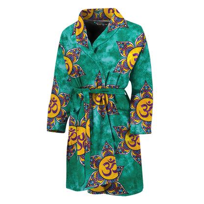 Boho Om Sign Pattern Print Men's Bathrobe