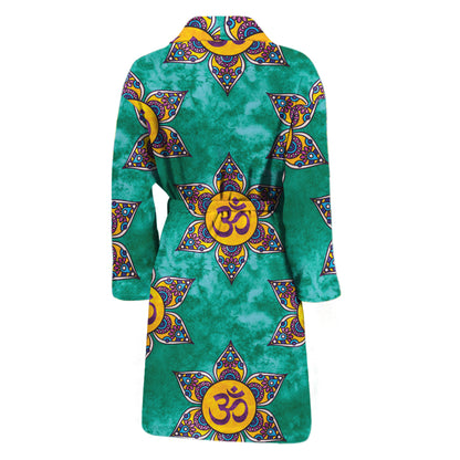 Boho Om Sign Pattern Print Men's Bathrobe
