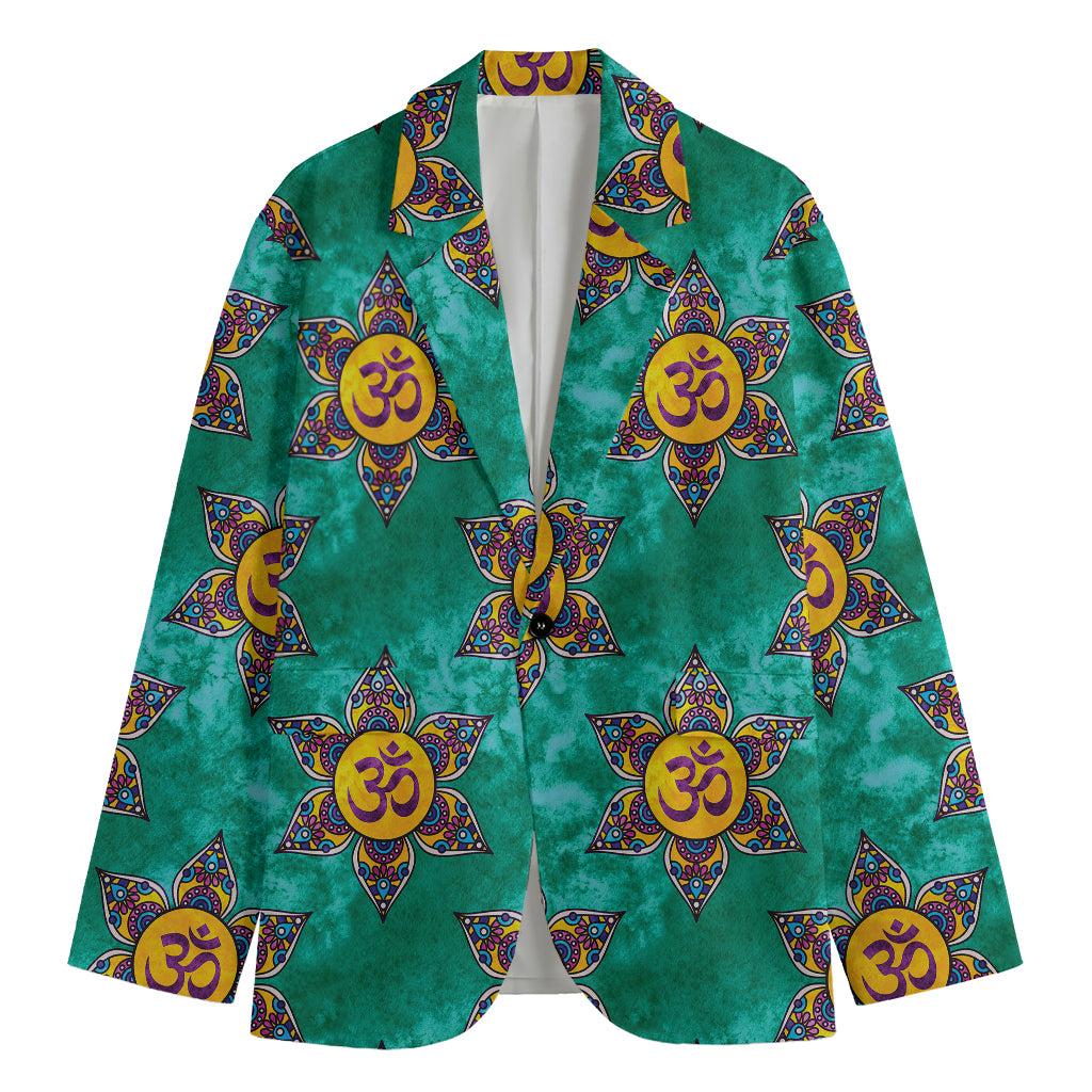 Boho Om Sign Pattern Print Men's Cotton Blazer