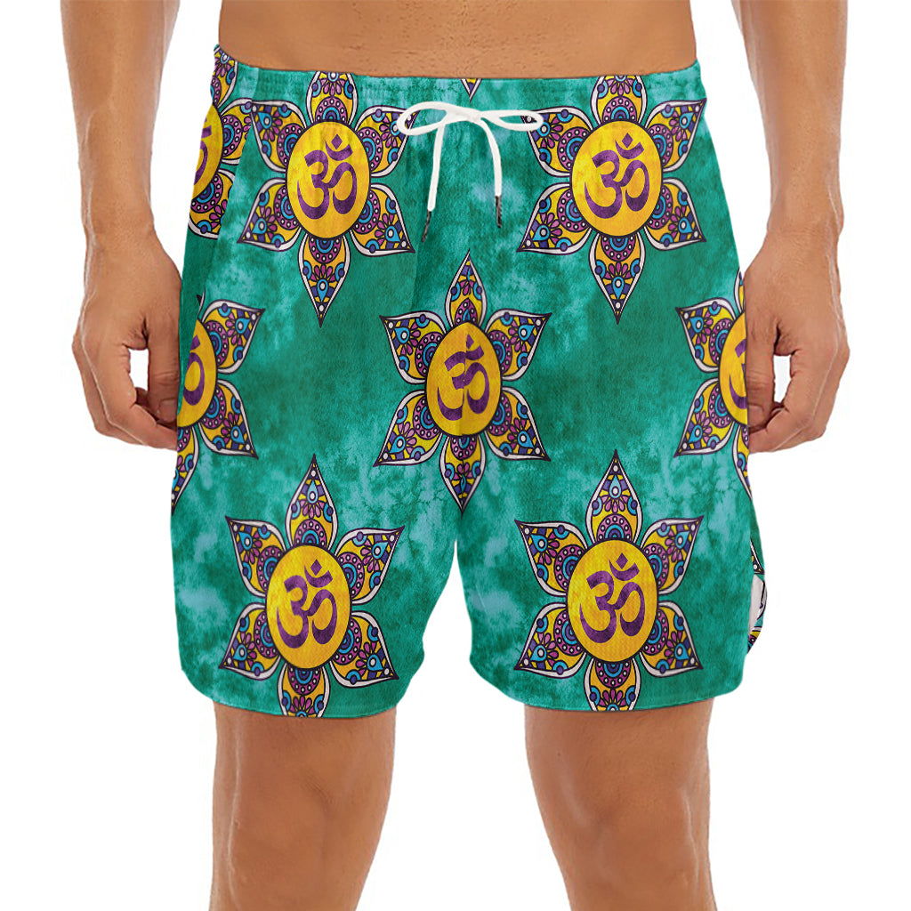 Boho Om Sign Pattern Print Men's Split Running Shorts