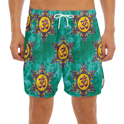 Boho Om Sign Pattern Print Men's Split Running Shorts