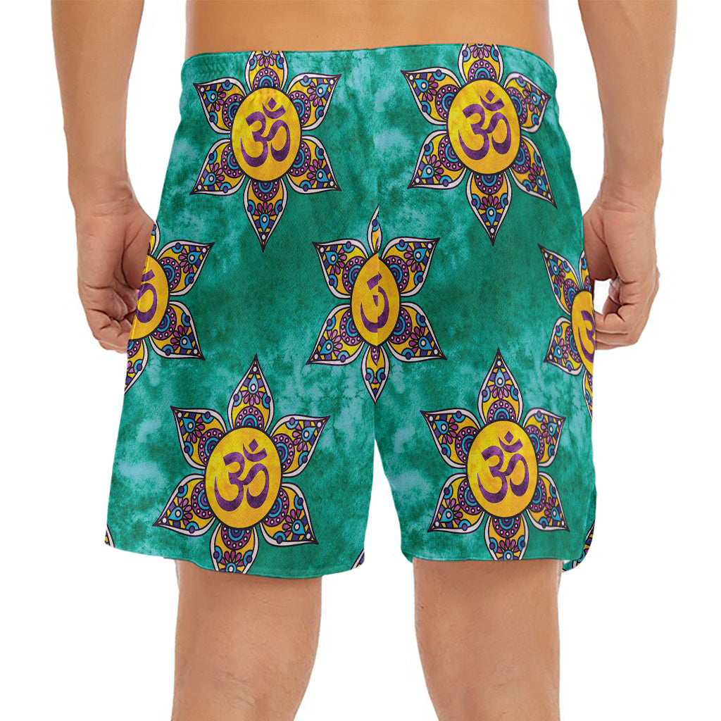 Boho Om Sign Pattern Print Men's Split Running Shorts