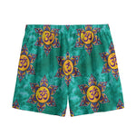 Boho Om Sign Pattern Print Mesh Shorts