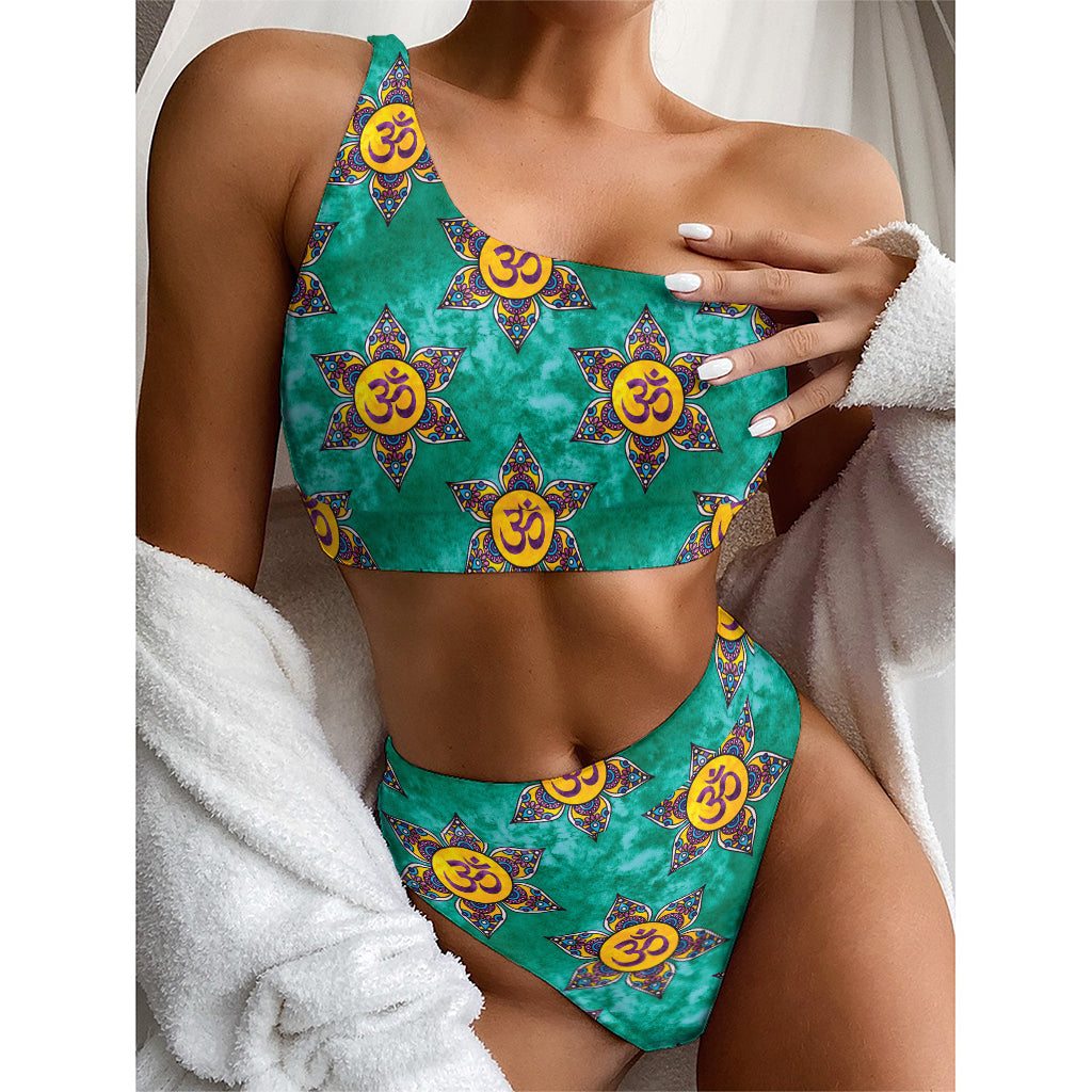 Boho Om Sign Pattern Print One Shoulder Bikini Top
