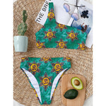 Boho Om Sign Pattern Print One Shoulder Bikini Top