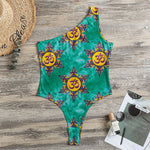 Boho Om Sign Pattern Print One Shoulder Bodysuit