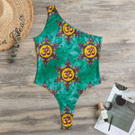 Boho Om Sign Pattern Print One Shoulder Bodysuit