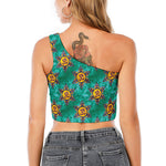 Boho Om Sign Pattern Print One Shoulder Crop Top