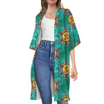 Boho Om Sign Pattern Print Open Front Beach Cover Up