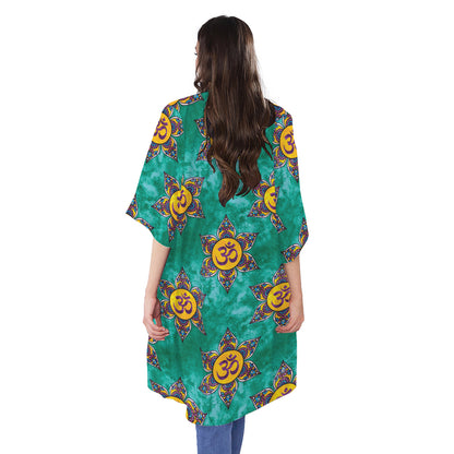 Boho Om Sign Pattern Print Open Front Beach Cover Up