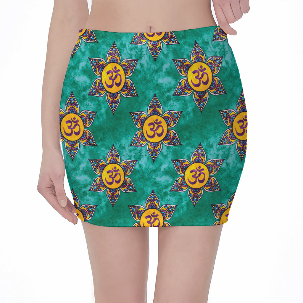 Boho Om Sign Pattern Print Pencil Mini Skirt