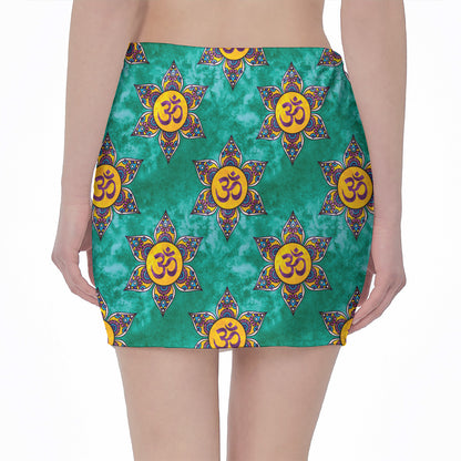 Boho Om Sign Pattern Print Pencil Mini Skirt