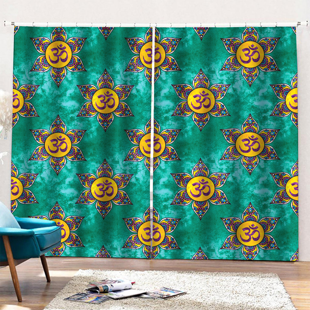 Boho Om Sign Pattern Print Pencil Pleat Curtains