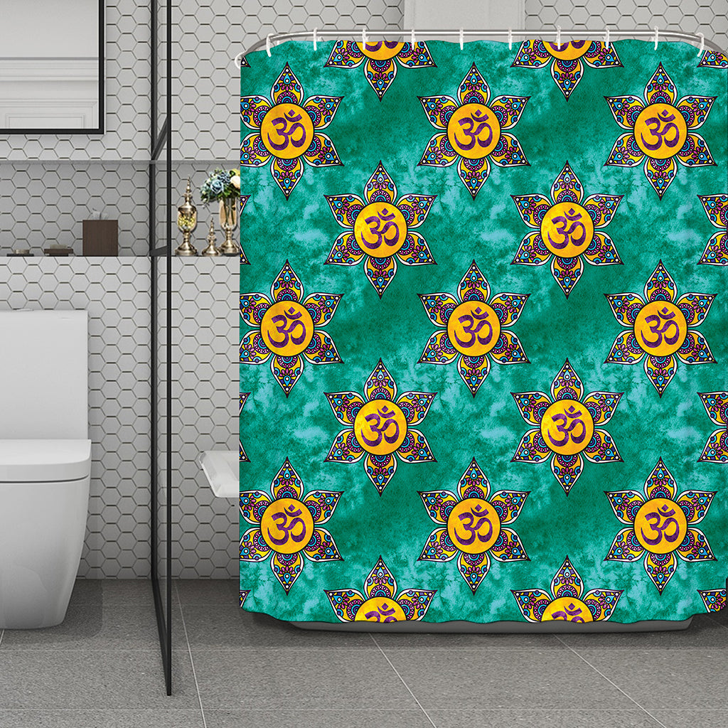 Boho Om Sign Pattern Print Polyester Shower Curtain