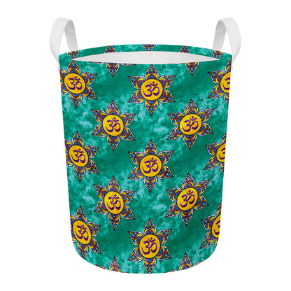 Boho Om Sign Pattern Print Round Laundry Basket