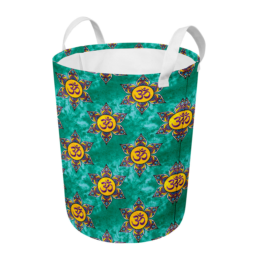 Boho Om Sign Pattern Print Round Laundry Basket