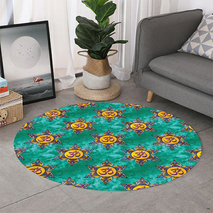 Boho Om Sign Pattern Print Round Rug