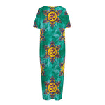 Boho Om Sign Pattern Print Short Sleeve Long Nightdress