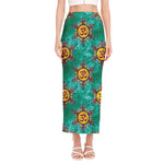 Boho Om Sign Pattern Print Side Slit Maxi Skirt