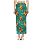 Boho Om Sign Pattern Print Side Slit Maxi Skirt
