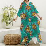 Boho Om Sign Pattern Print Silk V-Neck Kaftan Dress