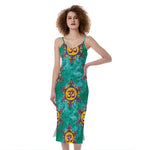Boho Om Sign Pattern Print Slim Fit Midi Cami Dress
