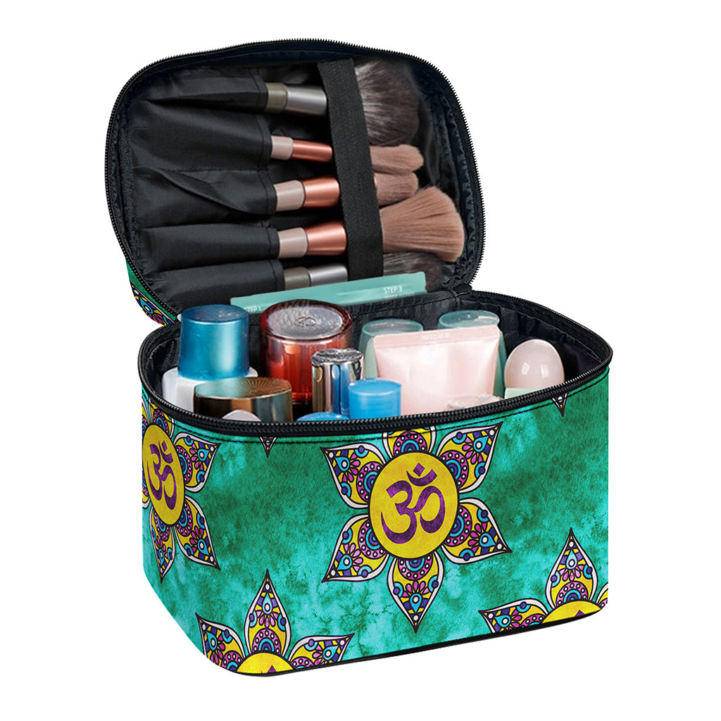 Boho Om Sign Pattern Print Travel Makeup Bag