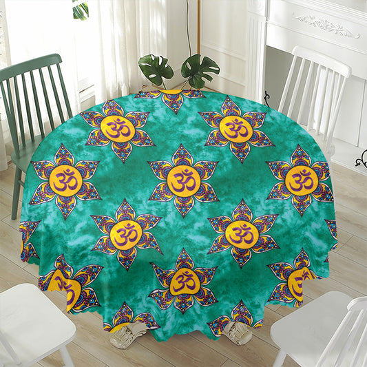 Boho Om Sign Pattern Print Waterproof Round Tablecloth