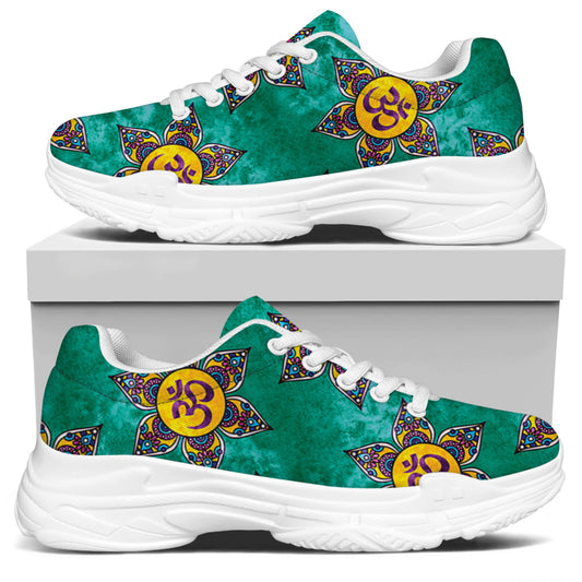 Boho Om Sign Pattern Print White Chunky Shoes