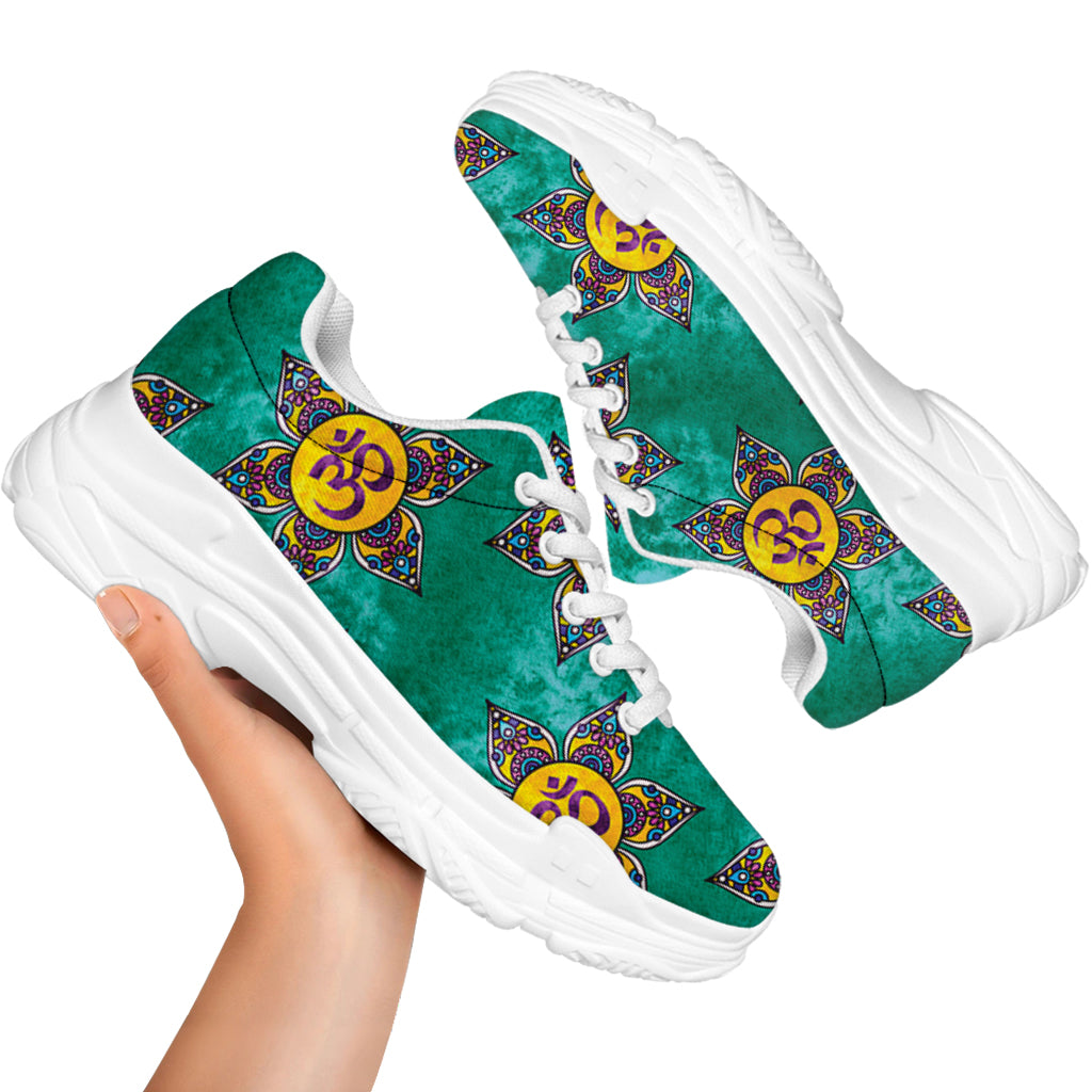 Boho Om Sign Pattern Print White Chunky Shoes