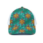 Boho Om Sign Pattern Print White Mesh Trucker Cap