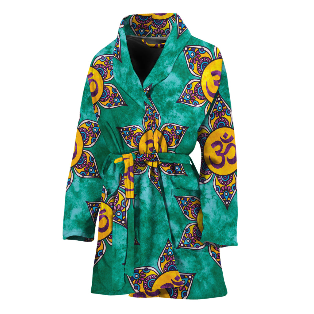 Boho Om Sign Pattern Print Women's Bathrobe