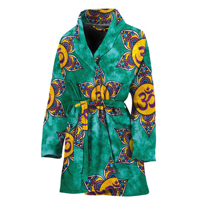 Boho Om Sign Pattern Print Women's Bathrobe