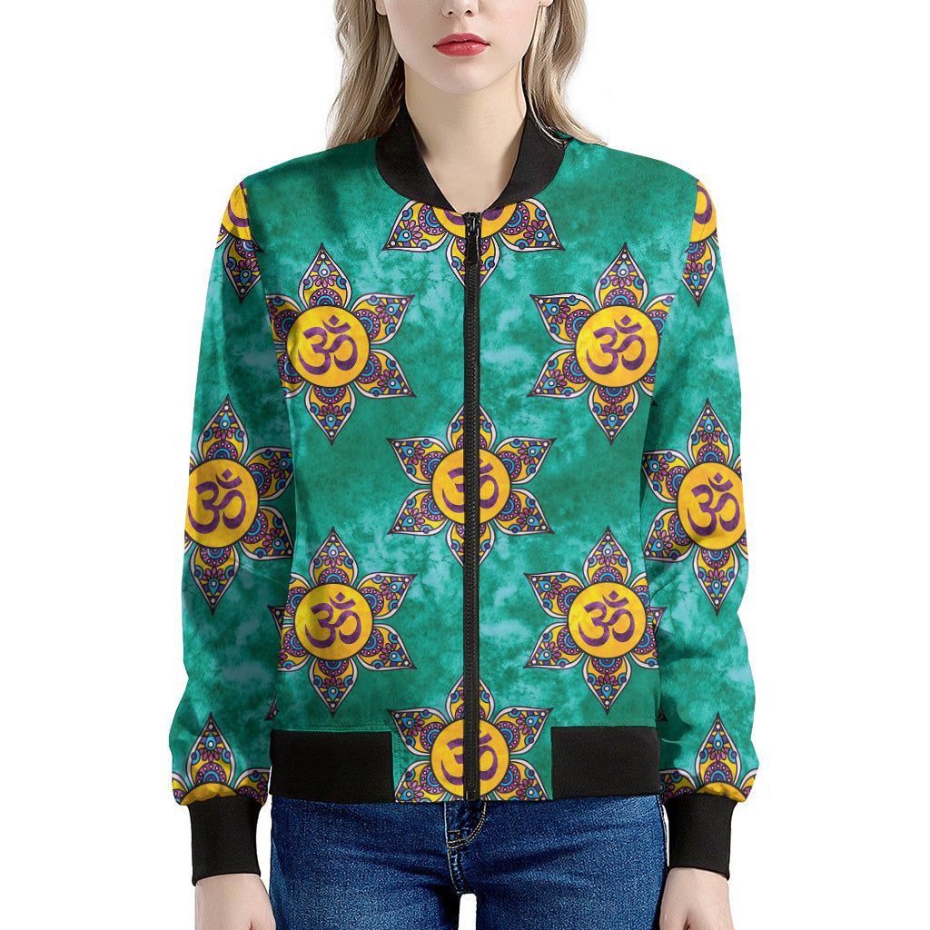 Boho Om Sign Pattern Print Women's Bomber Jacket