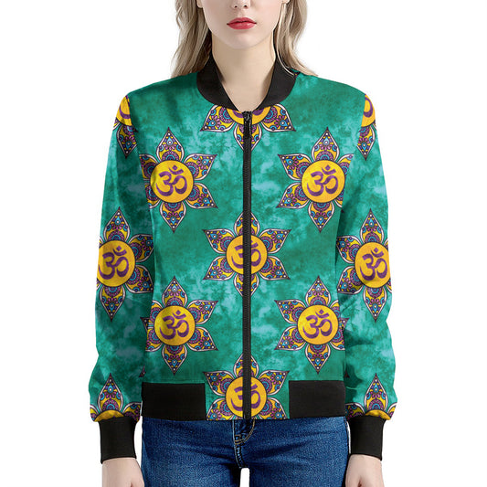 Boho Om Sign Pattern Print Women's Bomber Jacket