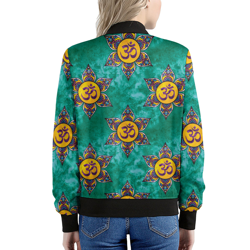 Boho Om Sign Pattern Print Women's Bomber Jacket