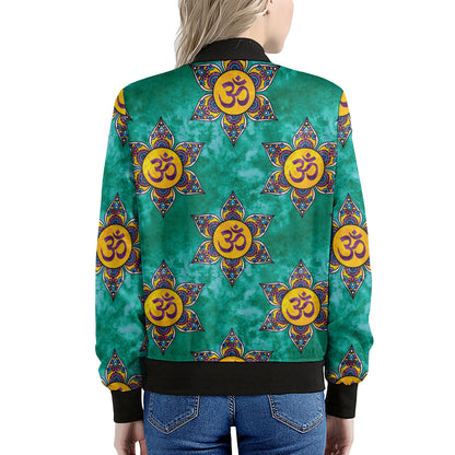 Boho Om Sign Pattern Print Women's Bomber Jacket