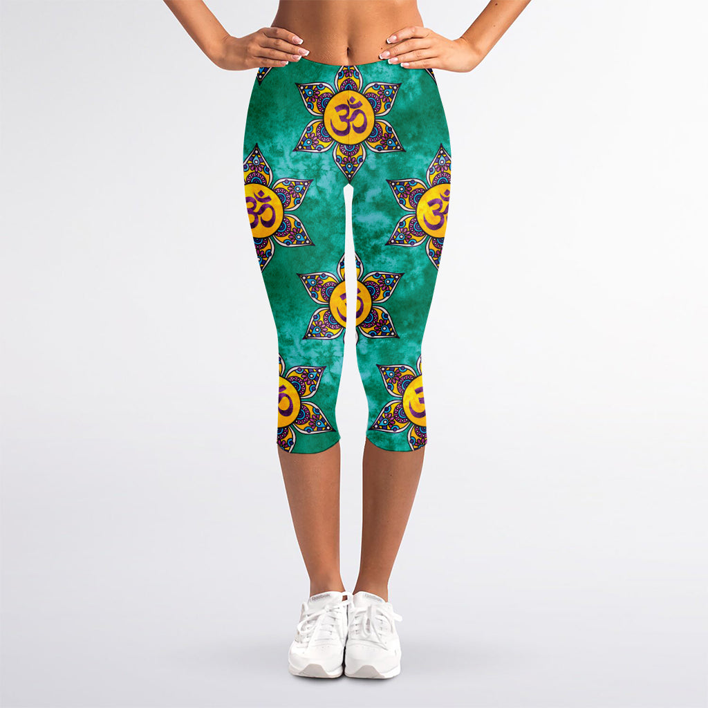 Boho Om Sign Pattern Print Women's Capri Leggings